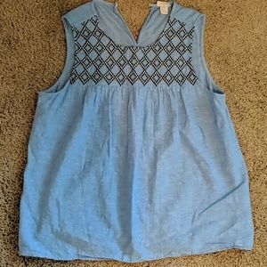 J Crew Chambray embroidered sleeveless top sz 10